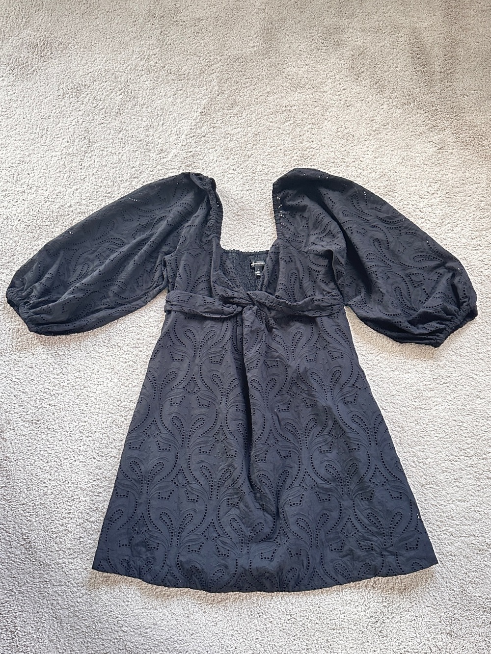 Banana Republic Eyelet Twist Front Black Mini Dress Sz L  100%Cotton
